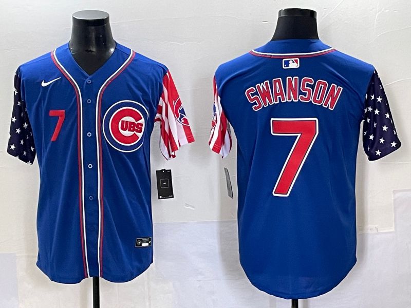 Men 2025 Chicago Cubs #7 Swanson Blue a generation of national flags Joint Name Nike MLB Jersey style 43->chicago cubs->MLB Jersey